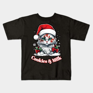 Cookies & Milk - Christmas Cat - Winter Holiday Kids T-Shirt